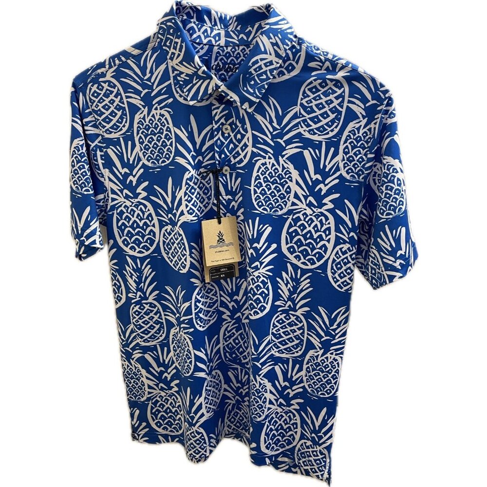 Chubbies Mens Thigh Napple Performance Polo Shirt Pineapple Print Blue Sz S New